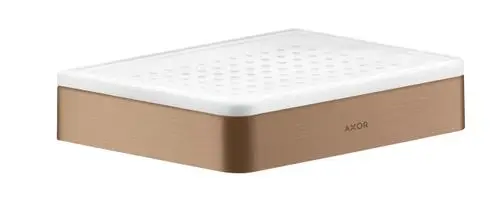 Seifenschale oder Ablage in Brushed Red Gold mit klarer, durchsichtiger Oberseite und runden Löchern, hergestellt von AXOR.